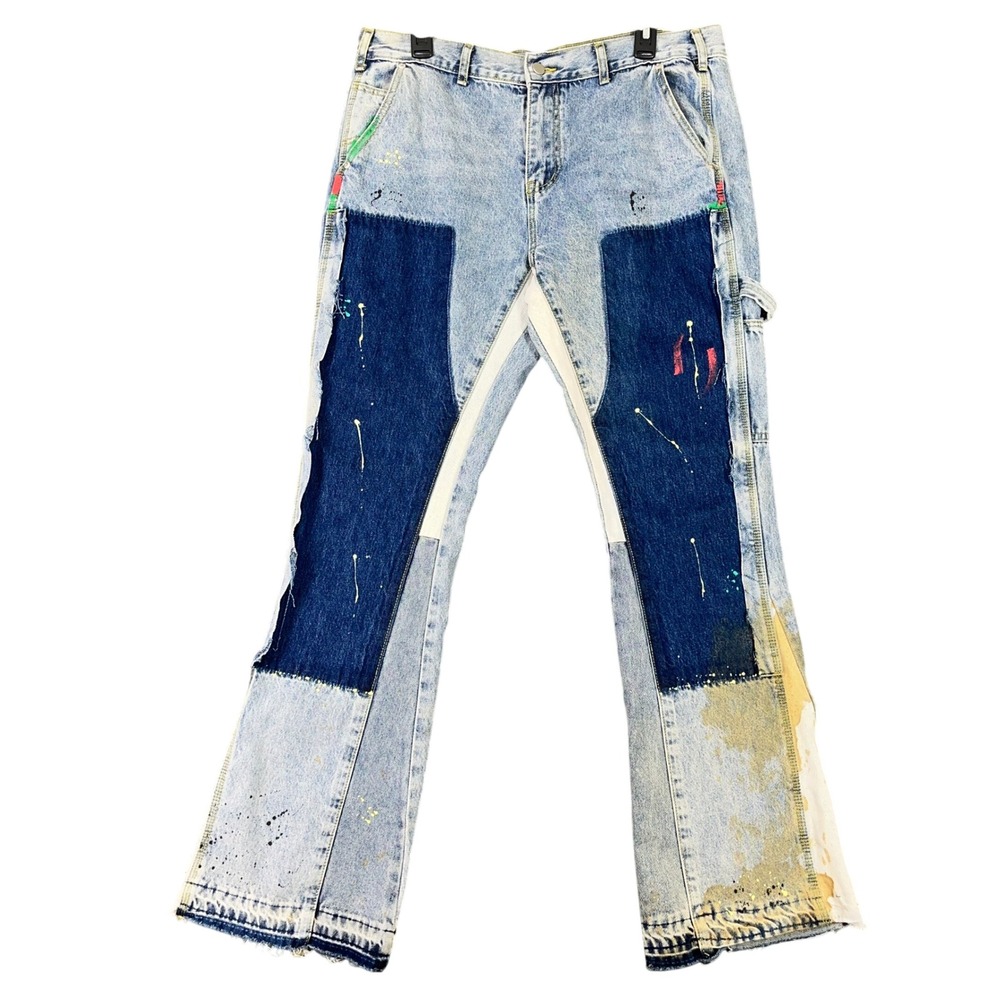 Black Icon LIMUSA Patchwork Jeans Men 36 Distressed Painted‎ Streetwear Denim